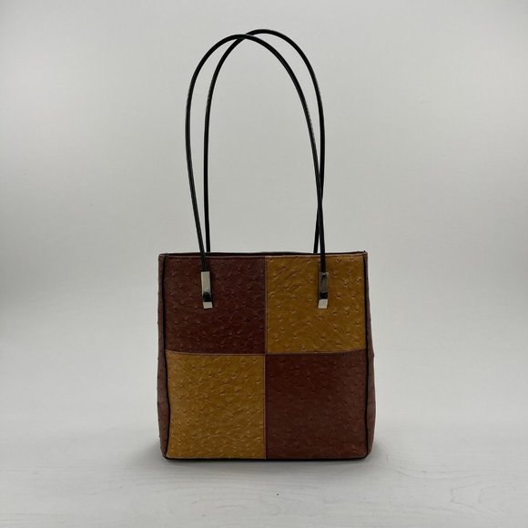 Paul & Shark Yachting Ostrich Leather Hand Bag Shoulder Bag Brown Tan - Picture 1 of 9